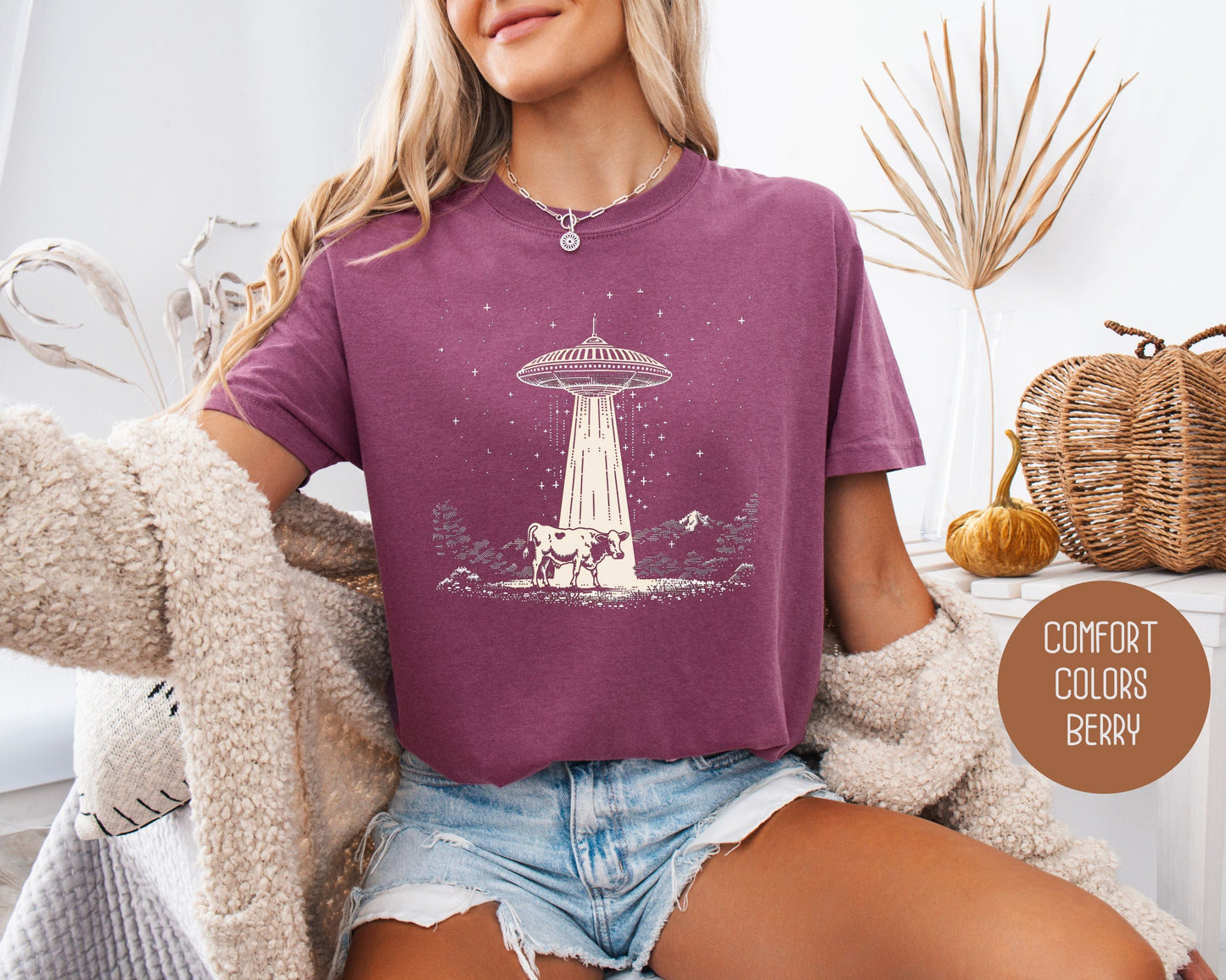 UFO Cow Abduction Comfort Colors Shirt-2