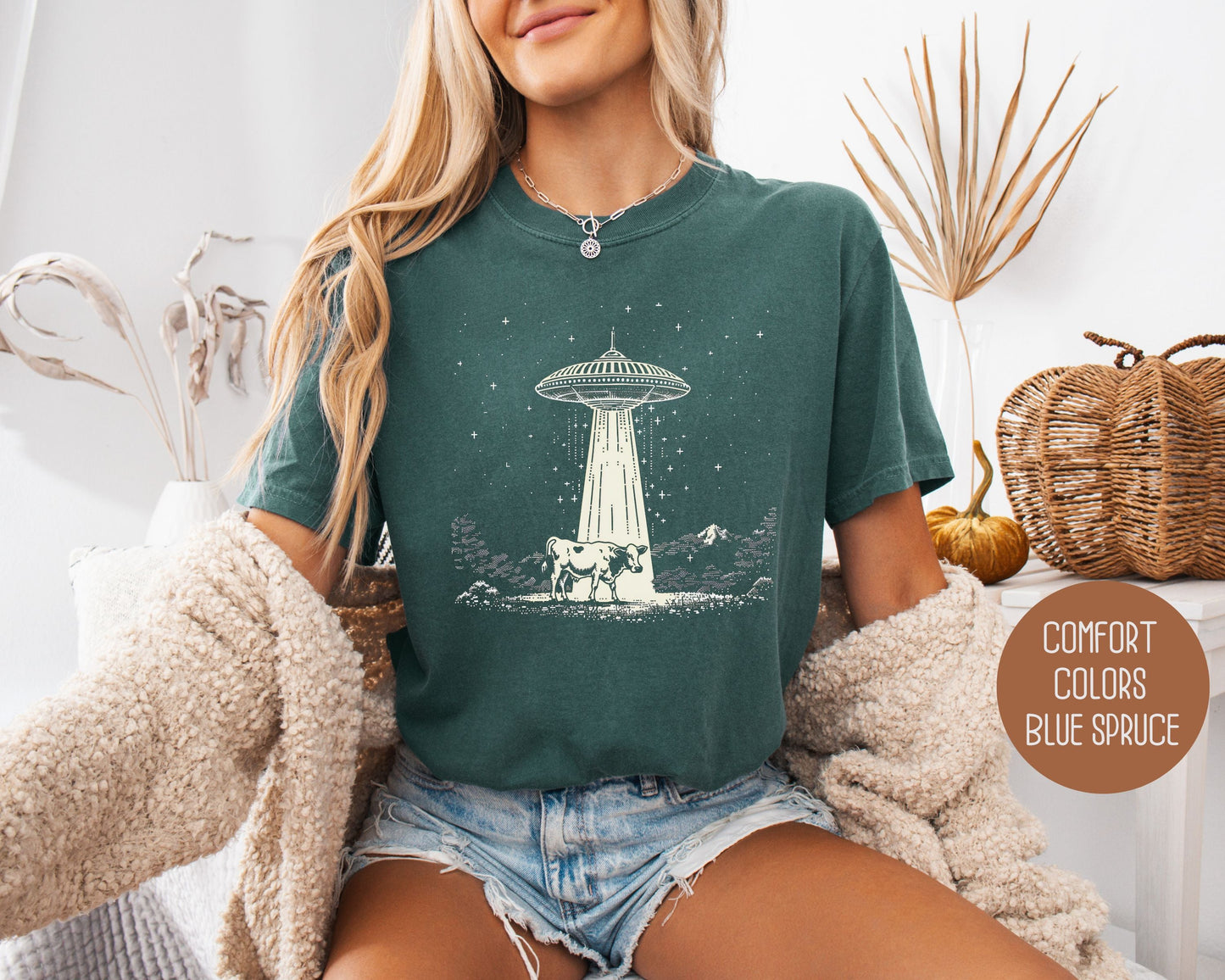 UFO Cow Abduction Comfort Colors Shirt-3