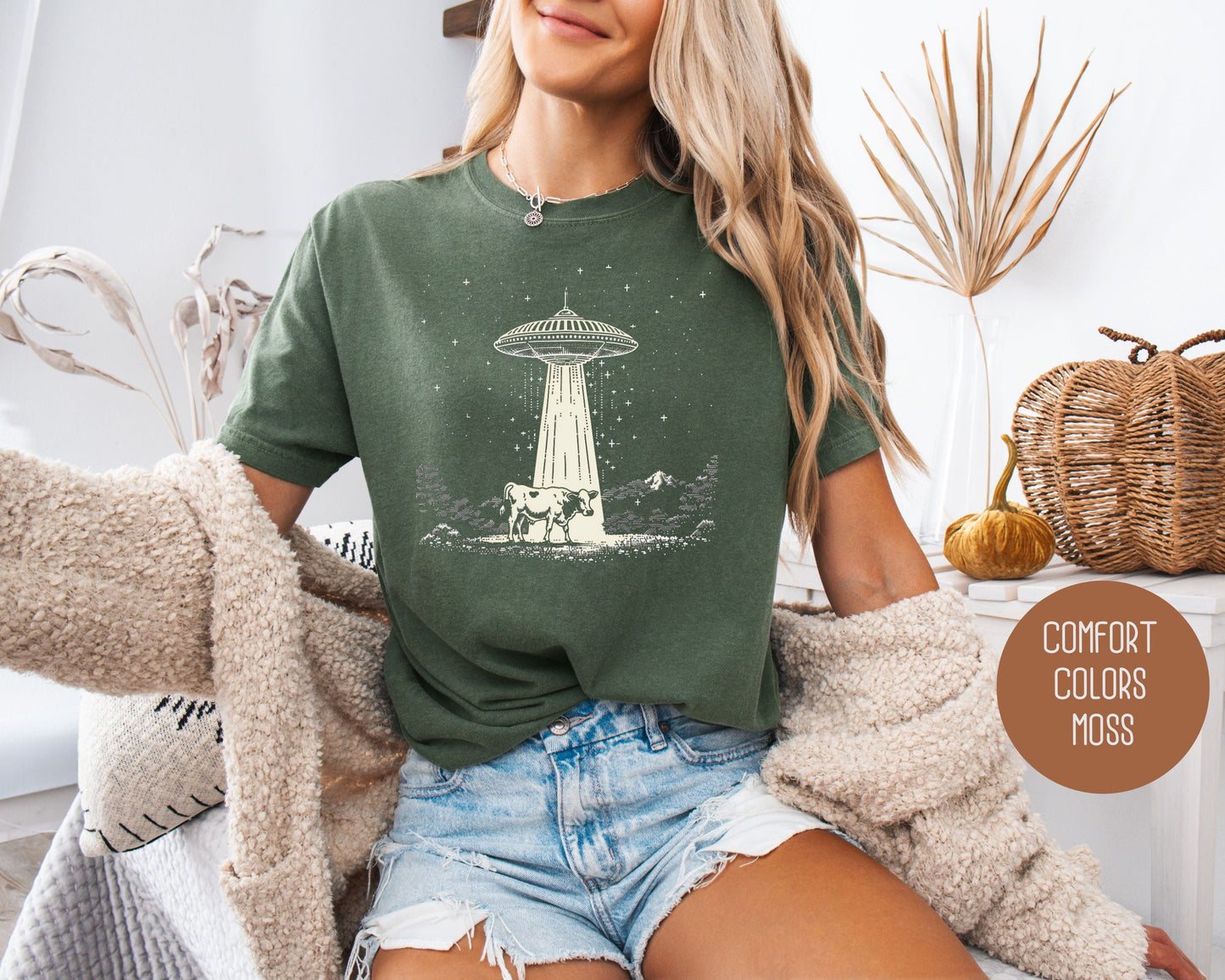 UFO Cow Abduction Comfort Colors Shirt-5