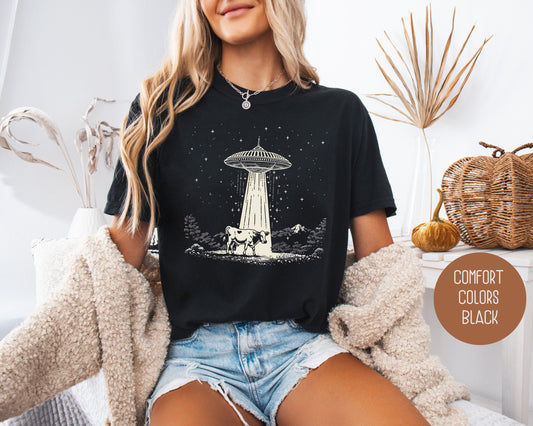 UFO Cow Abduction Comfort Colors Shirt-1