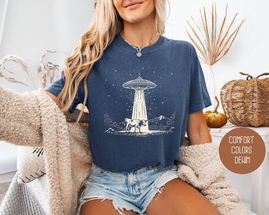 UFO Cow Abduction Comfort Colors Shirt-0