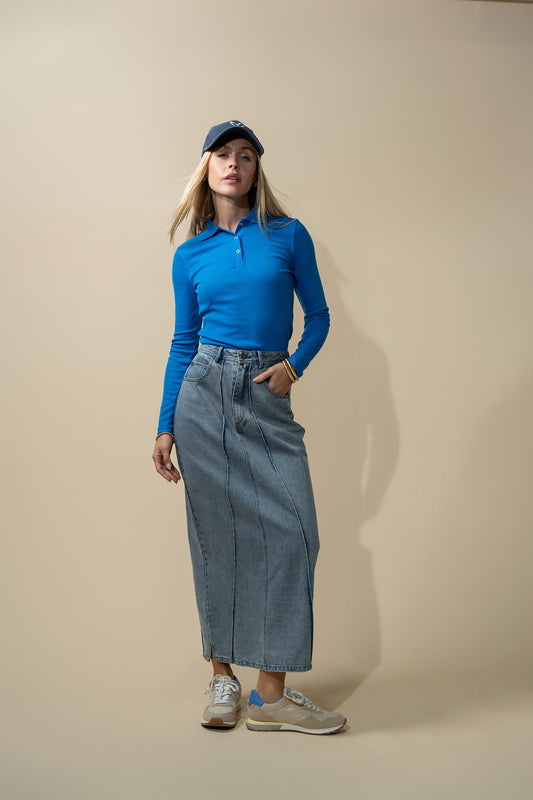 Ribbed Collar T-Shirt-Cobalt Blue-0