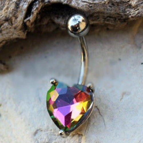 316L Stainless Steel Prong Set Vitrail Medium Heart Navel Ring-0