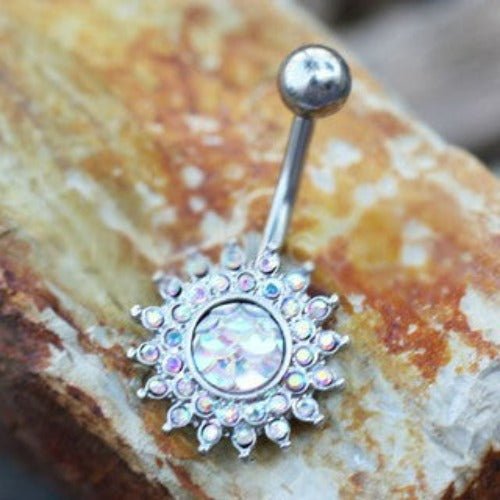 316L Stainless Steel Dazzling Aurora Sunburst Navel Ring-0