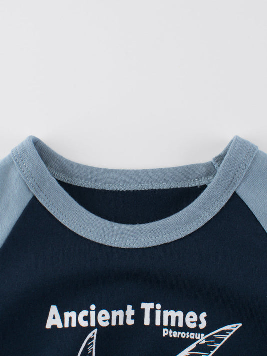 Autumn Baby Boys Letters and Lion Print Color Patchwork Long Sleeves Crew Neck Base Top Shirt-1