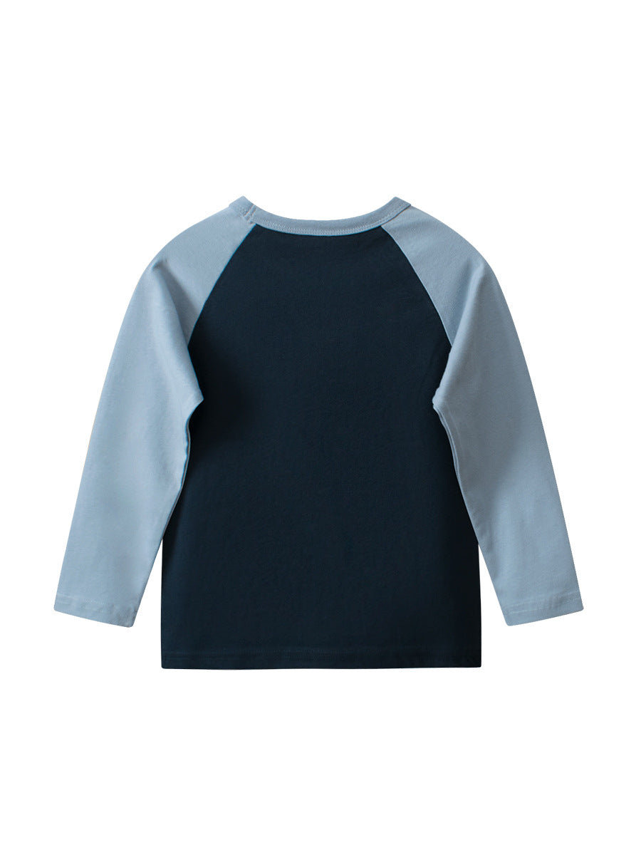Autumn Baby Boys Letters and Lion Print Color Patchwork Long Sleeves Crew Neck Base Top Shirt-4